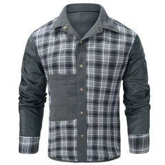 HEARUJOY - American Size Men's Plus-size Lapel Plaid Flannel Casual Shirt Jacket Retro Western Style Reversible Jacket