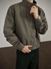 HEARUJOY - Trendy Slim Long Sleeve Men's Jacket Coat Streetwear Vintage Zip-up Stand Collar Jackets Spring Autumn Casual Mens Outerwear