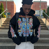 Hearujoy Retro Harajuku Graphic Print Zipper Sweatshirt Men's American Street Trend Gothic Streetwear Top Y2K Loose Casual Sweatshirt