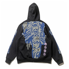 Hearujoy Cactus Jack Fashion Skull Skeleton Hoodie Zip Up Plush Hoodie Cardigan Kanye Oversized Zipper Hoodies Y2k Men Black Clothes