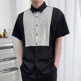 HEARUJOY - Mens Shirt Sequins Nightclub Ballroom Shirt Spring Streetwear Y2k Fashion Trend Niche Short-Sleeve Tops Men'S Clothing