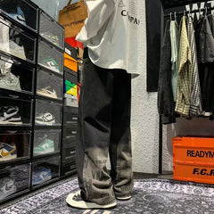HEARUJOY - New Vintage Gradient Letter Prined Baggy Jeans Men High Street Straight Wide Leg Pants Korean Fashion Casual Black Y2K Jean