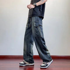 HEARUJOY - Summer Wide Leg Washing Jean Flap Pockets Lightweight Cargo Pants Men Street Trousers Loose Casual Thin Summer Pant Big Size 8xl