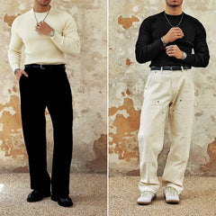 HEARUJOY - Trendy Bottoming Tees Mens Knitted Solid Color Texture Long Sleeve T-shirts For Men Spring Fall Stylish Slim Stretch O Neck Tops