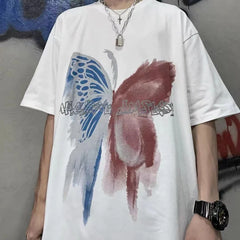 Hearujoy Men's T-Shirts Summer New Hip Hop Butterfly Graffiti Print Loose Short Sleeved Top Fashion Casual Couple Oversized Male Clothes