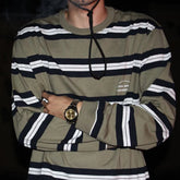 Hearujoy American Retro Trendy Contrasting Striped Round Neck Long-Sleeved T-Shirt Casual Hip-Hop Street Vibe Tops For Men Women Couples