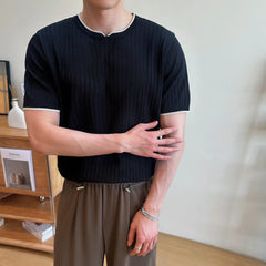 HEARUJOY - Summer Breathable T-Shirts Men Korean Luxury Clothing O-Neck Short Sleeve Knitted Mens T Shirt Fashion Hollow Tops&Tees 3XL