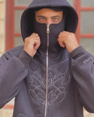 Hearujoy Fashion trend personality style jacket Double hood design Zipper hoodie for men Y2k loose casual anime embroidered sweatshirt