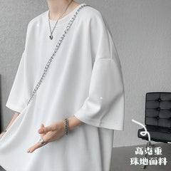 Hearujoy Harajuku Men's Glitter Tee Shirts Summer Short Sleeve Oversized Chic All-match T-Shirts Men Women Korean Daily Loose Tops