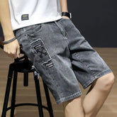 Hearujoy Man Denim Shorts Straight Short Jeans Pants for Men Cowboy Vintage Hip Hop Fitted Thin Rude Designer Distressed Xl Cut Y2k Blue