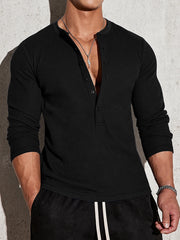 HEARUJOY - A New Long-sleeved V-neck Polo Shirt With A Stand-up Collar And Elastic Vertical Stripes For Men Of European Size In Autumn