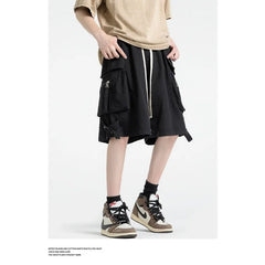 HEARUJOY - Men Clothing Trendy Vintage Japanese Style Streetwear Y2K Loose Cargo Shorts Summer Casual Solid Multi Pockets Short Baggy Pants