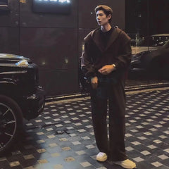 Hearujoy 2024 Autumn V-neck Coat Trendy Handsome Set Casual Loose Heavy Weight Hooded sweatshirt Set Fashionable Outdressing tracksuits