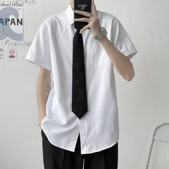 HEARUJOY - Summer Thin Short-sleeved Men's Collegiate Japanese Style Loose Shirt