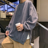 Hearujoy Waffle Plaid Hoodies Side Zipper Sweatshirts Men Streetwear Solid Color Loose Casual Pullover Hoodies Men Autumn New