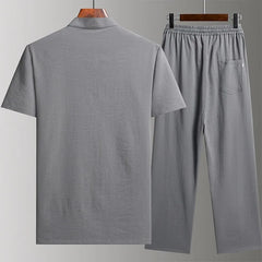 HEARUJOY - Chinese style Shirts + Pants summer 100% Cotton linen Sportswear Men's Casual Sets Male Fashion Chinese style trousers