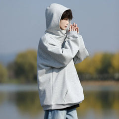 HEARUJOY - Spring Casual Hoodie Mens Half Zip Pullover Pure Color Streetwear Oversize Comfort Loose Fit Trending Hooded Sweatshirt