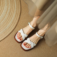 Hearujoy New Summer Sandals Women Open Toe Low Heel Fashion Women Shoes Genuine Leather Simplicity Sandals for Women Flat Sandals