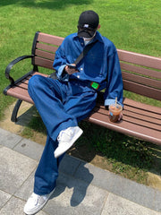 Hearujoy Autumn Trend Denim Jumpsuit Men Handsome Jeans Bodysuit Streetwear Unisex Preppy Casual Versatile Loose Two-piece Suit