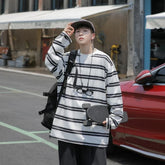 HEARUJOY - Loose Fit Men's Long Sleeve T Shirt 2026 Spring Autumn Striped Round Neck Base Layer Top Trendy Ins Hong Kong Style Couple Set