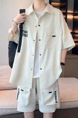 HEARUJOY - Summer Set Men's Casual Single Breasted Short Sleeve Shirt Shorts Loose Fashion High Quality Sweatshirt Suit