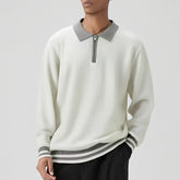 HEARUJOY - Men's Vintage Polo Collar Sweater Autumn Streetwear Trendy Splicing Color Zip-Up Long Sleeve Knit Top for Male Casual Wear