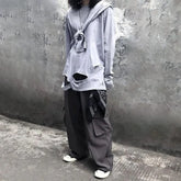 Hearujoy Spring Autumn Fashion High Street Trendy Hip-Hop Ripped Solid Color Bottoming Shirt Retro Distressed Loose Long-Sleeved Top