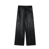 Hearujoy Men's Trousers New Fashionable PU Leather Wide Leg Casual Pants Korean Style Versatile Baggy Strtwear Trend Male C2993