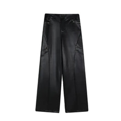 Hearujoy Men's Trousers New Fashionable PU Leather Wide Leg Casual Pants Korean Style Versatile Baggy Strtwear Trend Male C2993