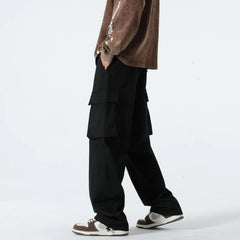 HEARUJOY - Men Elastic Waist Solid Color Cargo Pants Multi Pocket Loose Baggy Pants for Women Streetwear Harem Casual Pants하렘 바지