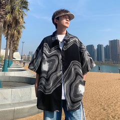 Hearujoy Summer Short Sleeved Shirt Men Retro Printed Shirt Men Streetwear Loose Ice Silk Shirt Mens Hawaiian Shirts Plus Size M-5XL