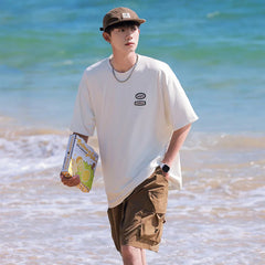 HEARUJOY - Korean Fashion Ins Trendy Brand Street Printed T Shirt Couple Summer Y2k Simple Hip-hop White Black Round Neck Sports Top Tees