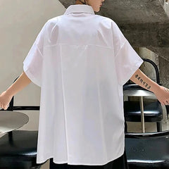 HEARUJOY - Mens Shirt Irregular Five-Point Sleeves Dark Casual Shirt Streetwear Fashion Y2k Splicing Short-Sleeved Top Men'S Clothing