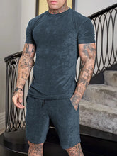 HEARUJOY - Fashionable Men's Solid Color Two Pieces Sets Summer Casual O Neck Short Sleeve T-shirts And Shorts Suits Men Vintage Tracksuits