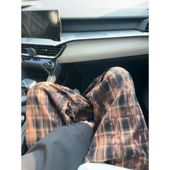 Hearujoy Autumn Casual Pants Men Fashion Retro Plaid Pants Men Japanese Streetwear Hip-hop Loose Wide Leg Pants Mens Vintage Trousers