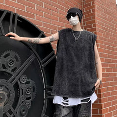 Hearujoy Plus Size Summer Men Clothing Worn-out Tank Tops Sweatshirt Sleeveless T Shirt Vest Mens Workout Undershirt Hip Hop Vest