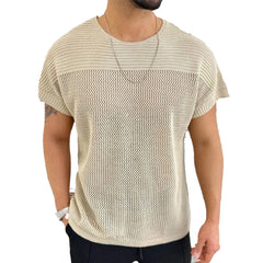 HEARUJOY - Comfort Men Top T-shirts O Neck Hollow Out Knitted Knitting Loose Regular Short Sleeve Solid Sports Stylish Summer