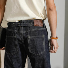 HEARUJOY - American Vintage Heavy weight Denim pants Men Spring Autumn Dark Straight Jeans Amekaji Trousers Back Paris Buckle Cargo Pants