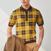 HEARUJOY - British Style Luxury Plaid Jacquard Knitted Polo Shirt For Men High Quality Short Sleeve Tops Spring Summer Fashion Kint Tshirts