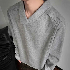HEARUJOY - Autumn New Male Solid Color Irregular Long-Sleeved T-Shirt American Retro Fashion Trend Street Loose Casual Niche Men's Top