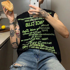 Hearujoy 2024 New Summer Vest Hooded Sleeveless T-Shirt Boys Print Graffiti Punk Rock Tide Brand Loose Sweater Hip-hop Hoodie Vest