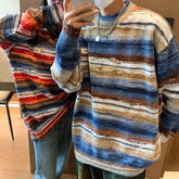 Hearujoy 2024 New Vintage Clashing Stripe Sweater Neutral Wind Trend Loose Couple Knitted Pullovers Round Neck Men Jumper