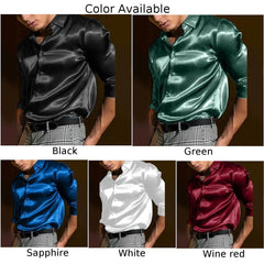 HEARUJOY - Men's Satin Silk Dress Shirt Long Sleeve Casual Button Down Shirts Disco Club Fashion Blouse Top New