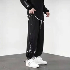 HEARUJOY - Cashew Flower Placket Pants Durable Colorfast No Pilling Hong Kong Style Drawstring Leisure Trendy American