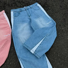 Hearujoy Baggy Jeans Y2K Classic Retro Harajuku Style Hip Hop Streetwear Solid Wash Denim Pants Unisex Side Split Design Casual Trousers
