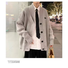 HEARUJOY - Fall Winter V-Neck Knitted Sweater Cardigan Men's Solid Color Casual Style Lazy Fashion Outerwear Comfortable Soft Material