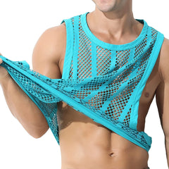 Hearujoy Mens Fitness Vest Sleeveless Nightclub Sexy Mesh Transparent Hollow Vest Casual See-Through Fishnet Muscle T-Shirt Vest