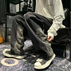 HEARUJOY - New Vintage Gradient Letter Prined Baggy Jeans Men High Street Straight Wide Leg Pants Korean Fashion Casual Black Y2K Jean