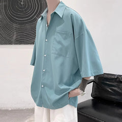HEARUJOY - Summer Short Sleeved Shirt Men Fashion Society Mens Dress Shirt Korean Loose Casual Shirt Mens Oversized Ice Silk Shirts M-3XL