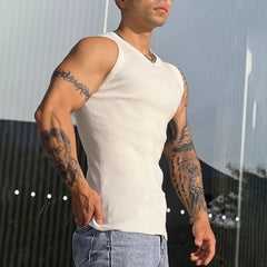 HEARUJOY - Mens Knit Gym Textured Casual Sports Vest Fashion Breathable Fitness Tank Top Summer Sleeveless T-Shirt Men'S Clothing